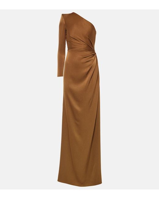 Alex Perry Brown One-Shoulder Satin Gown