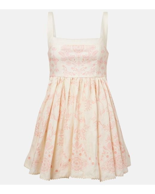 Agua Bendita Natural Hierbabuena Floritura Linen Minidress