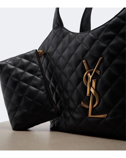 Saint Laurent Black Icare Medium Quilted Leather Shopper