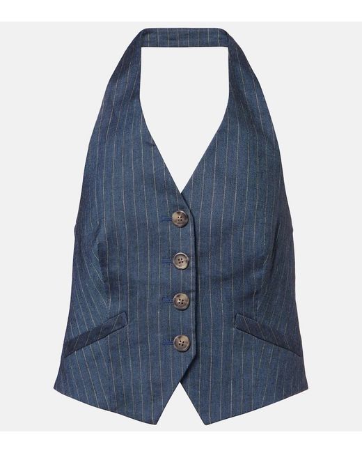 Veronica Beard Blue Arabella Pinstripe Linen-Blend Vest