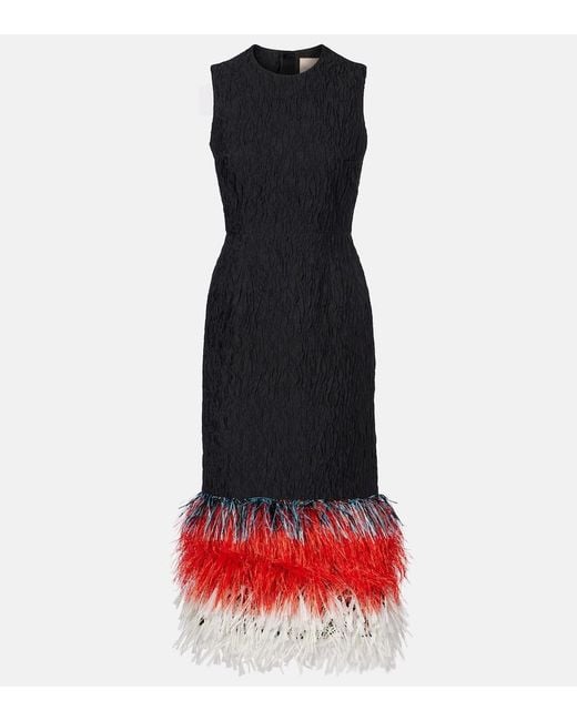 Roksanda Red Zua Feather-Trimmed Midi Dress