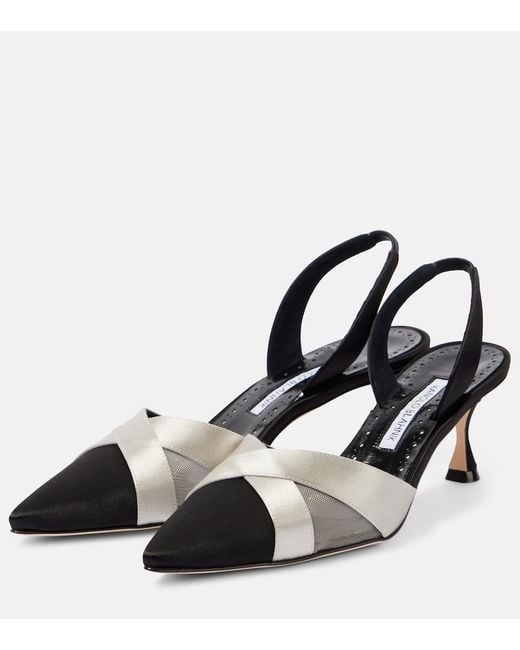 Manolo Blahnik Black Oyounasli 50 Satin Slingback Pumps