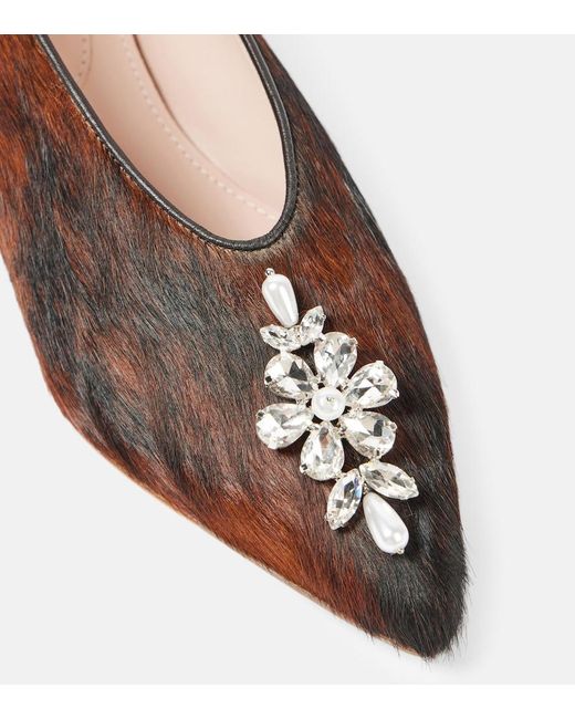 Simone Rocha Brown Embellished Calf Hair Ballet Flats