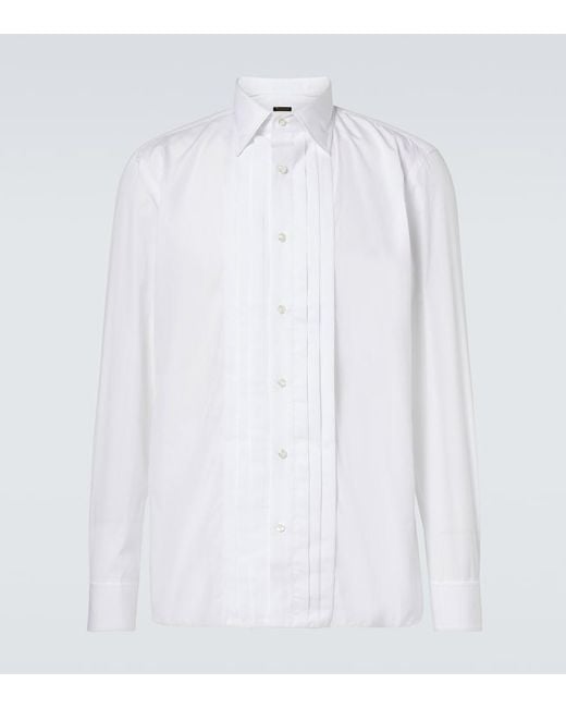 Rubinacci White Pleated Cotton Tuxedo Shirt for men