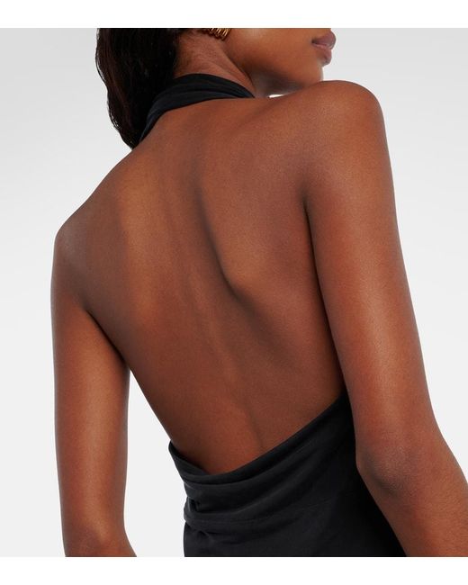 Balmain Black Draped Halterneck Jersey Minidress