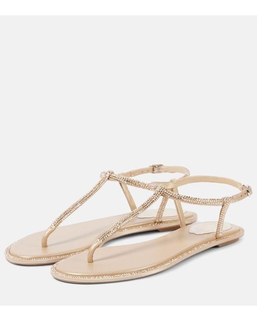 Rene Caovilla Natural Diana Satin And Leather Thong Sandals