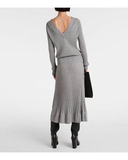 Proenza Schouler Gray Eden Wool-Blend Midi Dress