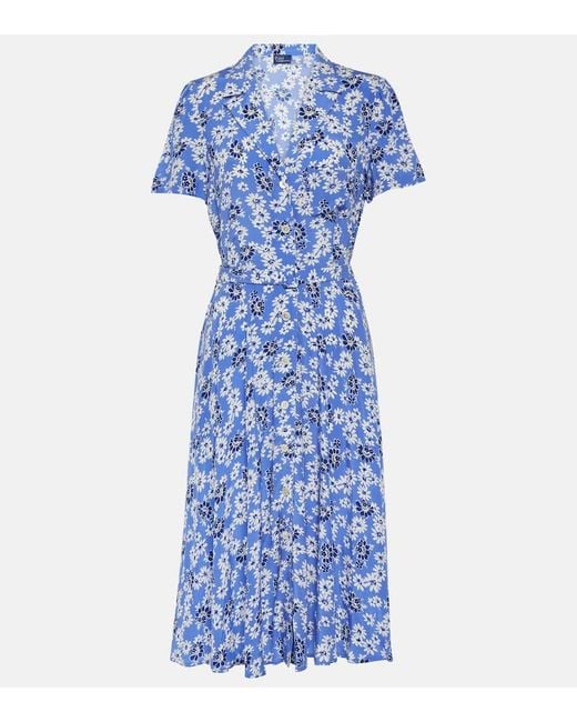 Polo Ralph Lauren Blue Floral Crepe Midi Dress
