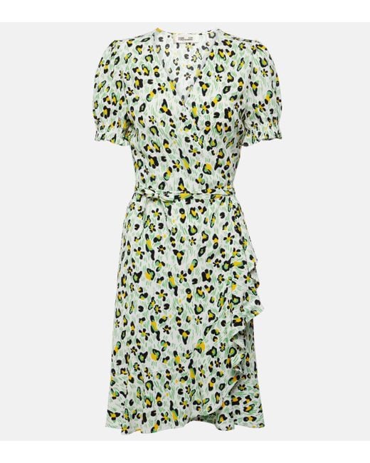 Diane von Furstenberg Green Emilia Printed Wrap Dress