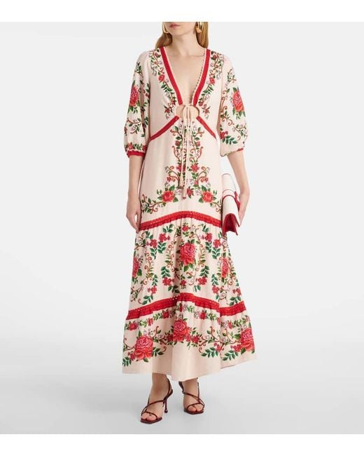 Farm Rio Red Bedrucktes Maxikleid Aus Einem Leinengemisch