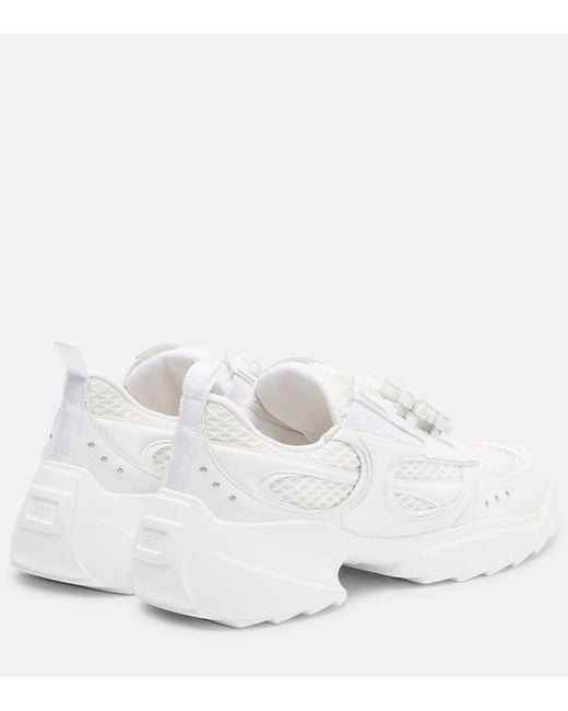 Roger Vivier White Viv' On The Run Leather-Trimmed Sneakers