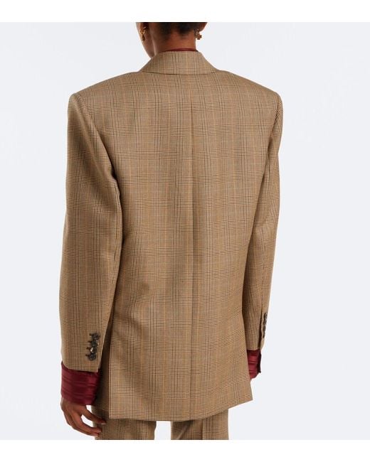 Saint Laurent Green Double-Breasted Prince Of Wales Wool Blazer