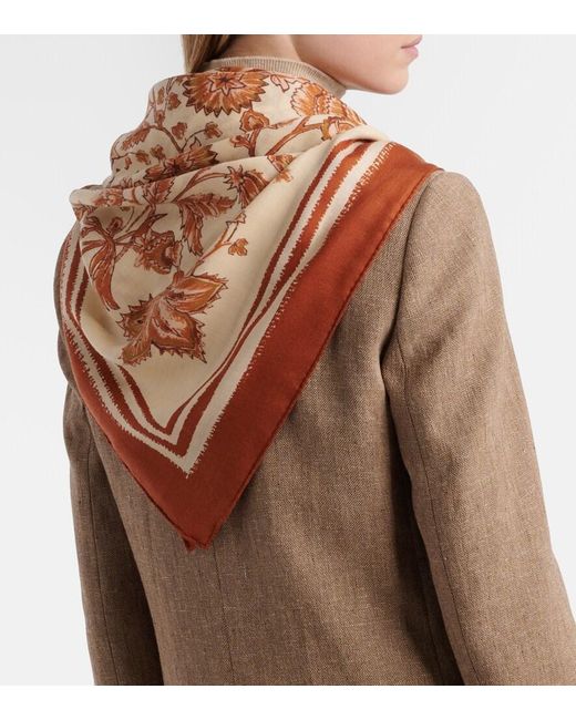 Loro Piana Multicolor Floral Cashmere And Silk Scarf