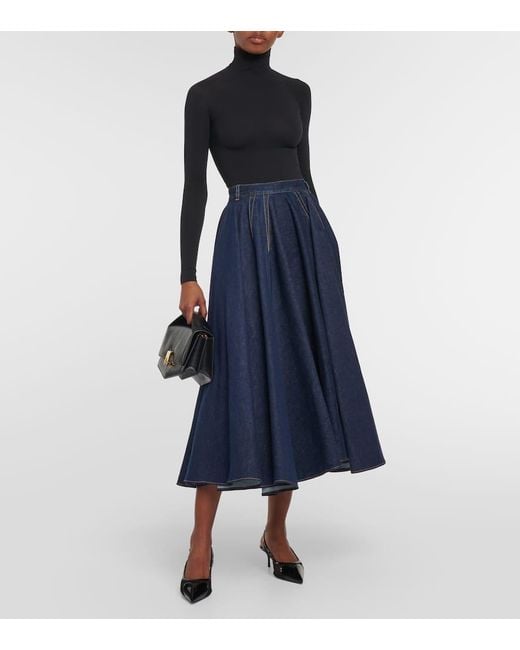 Gonna Midi Di Jeans A Vita Alta di Alaïa in Blue