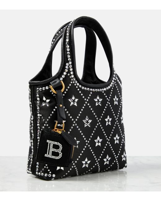 Balmain Black B-army Mini Embellished Satin Tote Bag