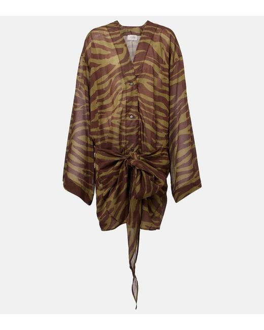 The Attico Brown Zebra-Print Cotton Muslin Minidress