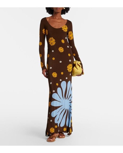 Cala De La Cruz Blue Rocco Floral Jersey Maxi Dress