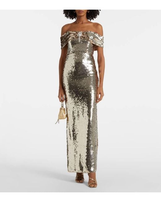 Self-Portrait White Sequined Cutout Maxi Dress