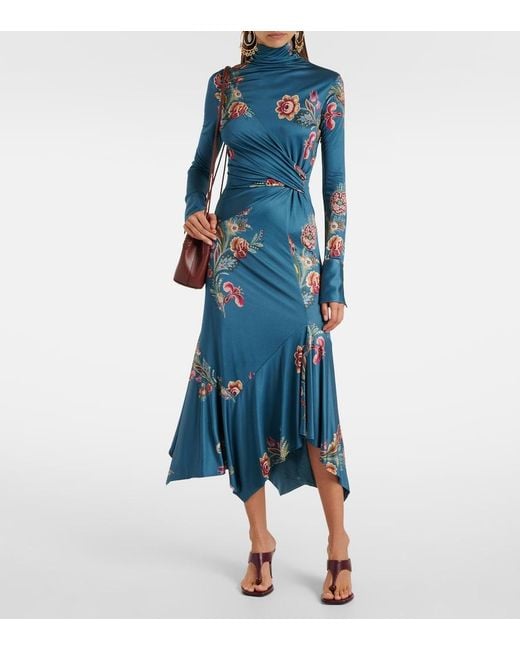 Etro Blue Printed Midi Dress