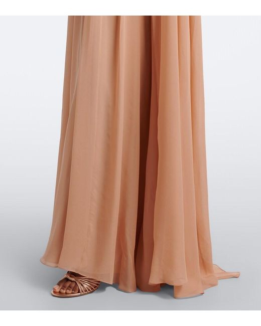 Elie Saab Pink Embellished Plisse One-Shoulder Silk Gown