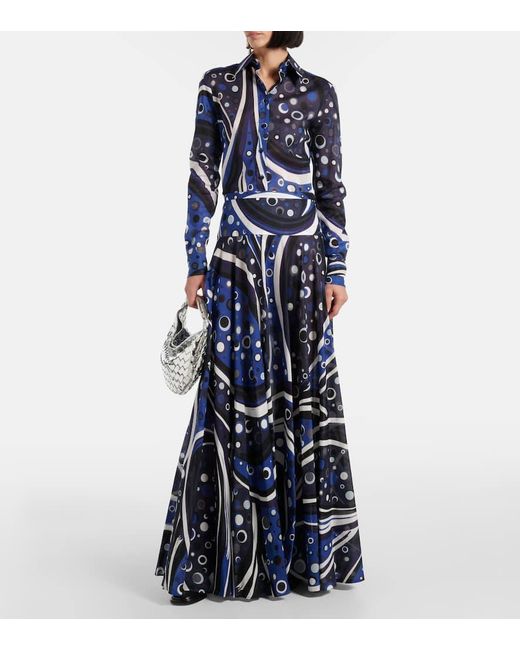 Emilio Pucci Blue Printed Cotton Muslin Maxi Skirt