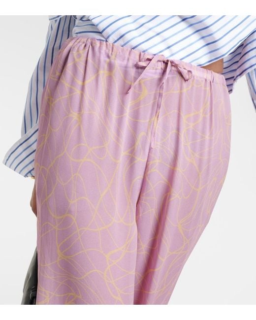 Dries Van Noten Pink Printed Wide-Leg Pants