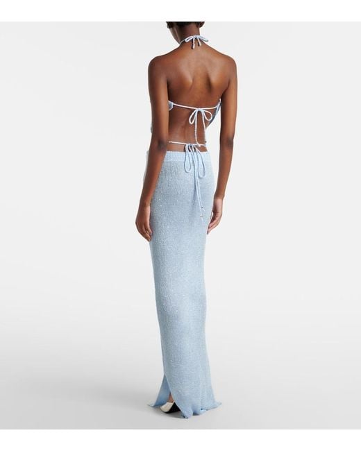Bananhot Blue Alma Sequined Knitted Maxi Skirt