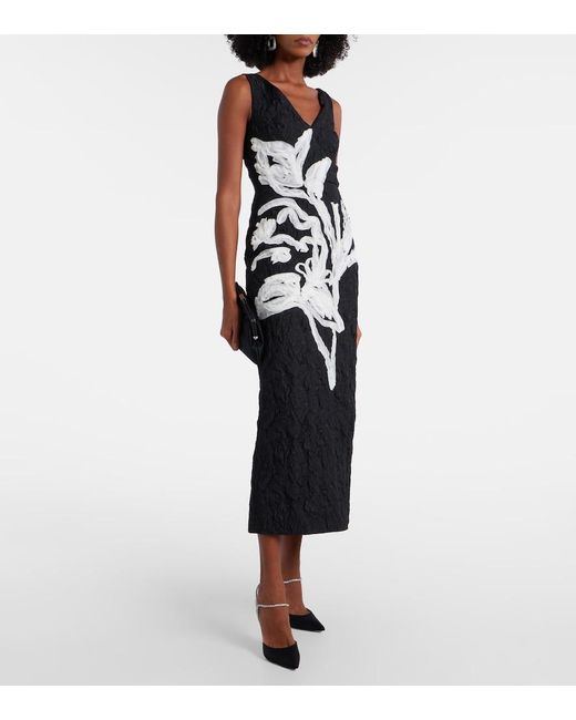 Erdem Black Floral Jacquard Midi Dress
