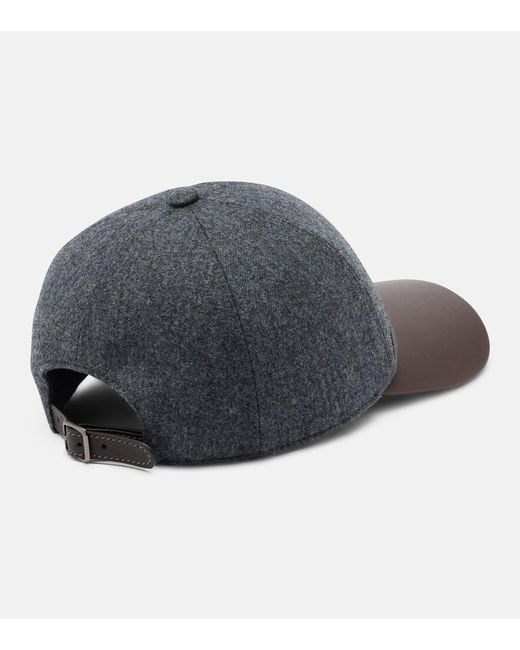 Brunello Cucinelli Gray Monili Leather And Virgin Wool Baseball Cap