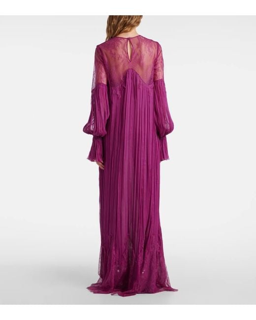 Costarellos Pink Renia Silk-Blend Lace Gown