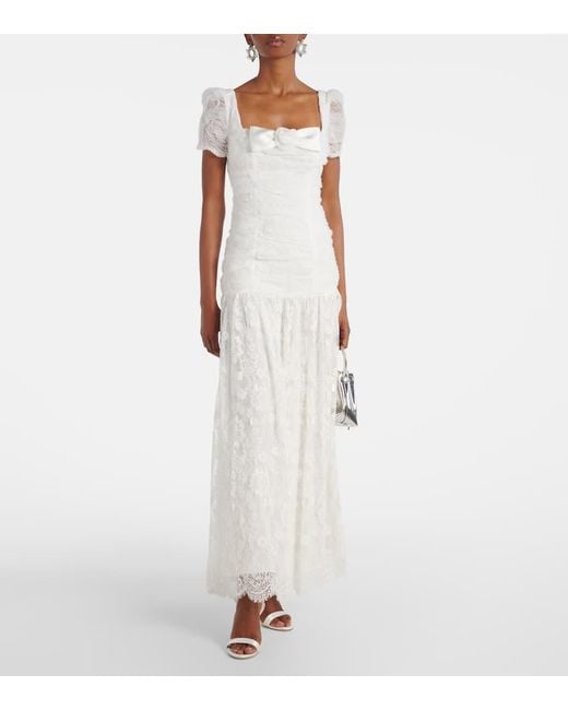 Self-Portrait White Ruched Lace And Tulle Maxi Dress