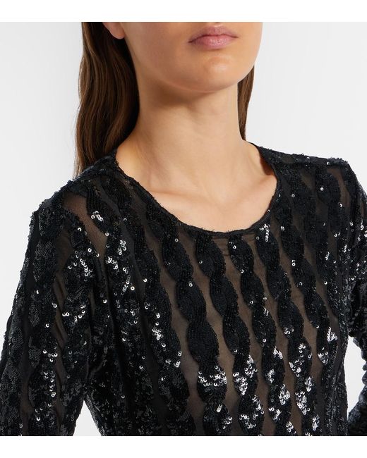 Polo Ralph Lauren Black Sequined Mesh And Jersey Bodysuit