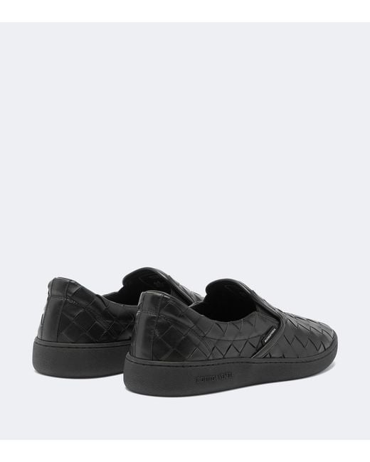 Bottega Veneta Black Sawyer Leather Slip-On Sneakers for men