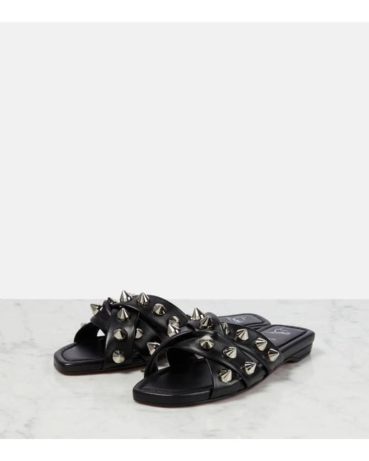 Christian Louboutin Black Fräulein Spika Flache Ledersandalen