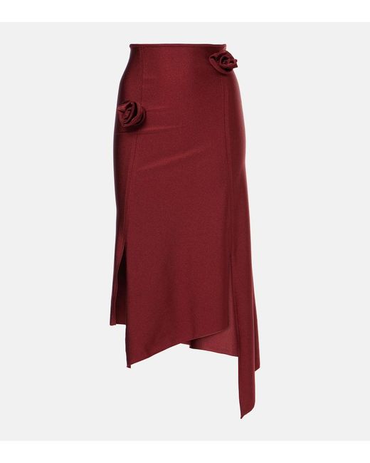 Coperni Red Floral-Applique Asymmetric Midi Skirt