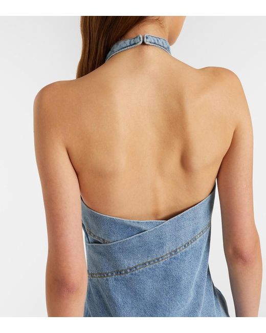 Magda Butrym Blue Floral-Applique Denim Minidress