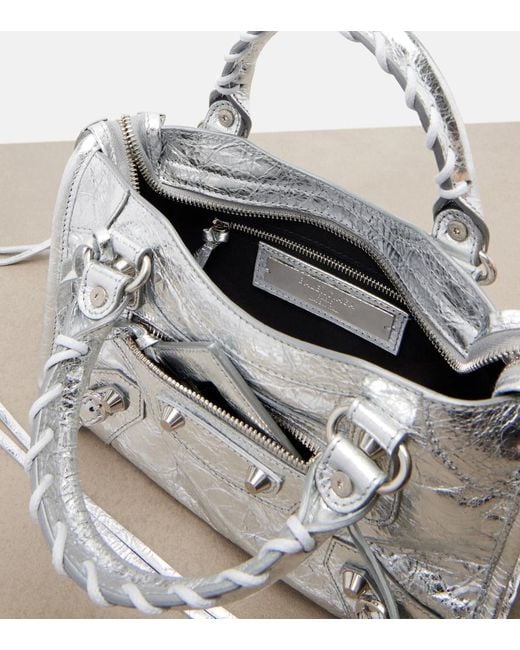 Balenciaga Gray Le City Small Metallic Leather Tote Bag