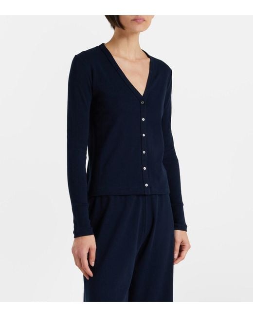 The Row Blue Cresp Ribbed-Knit Cotton Jersey Cardigan