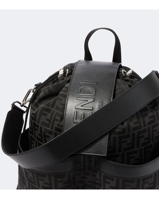 Fendi Black Strike Ff Zucca Leather-Trimmed Backpack for men