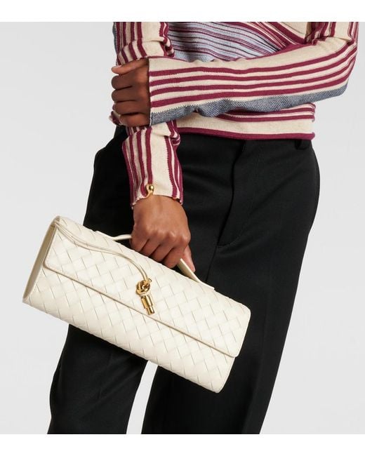 Bottega Veneta Natural Andiamo Intrecciato Leather Clutch