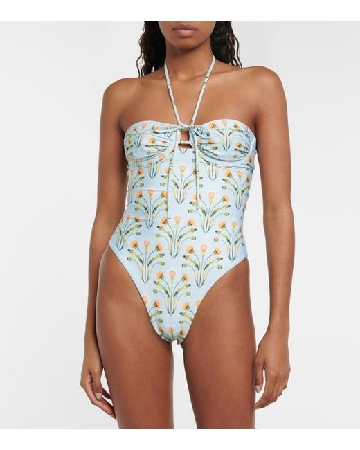 Agua Bendita Blue Floral-Print Swimsuit
