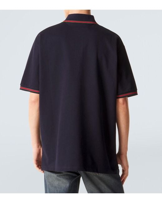 Gucci Blue Web Stripe Cotton-Blend Pique Polo Shirt for men