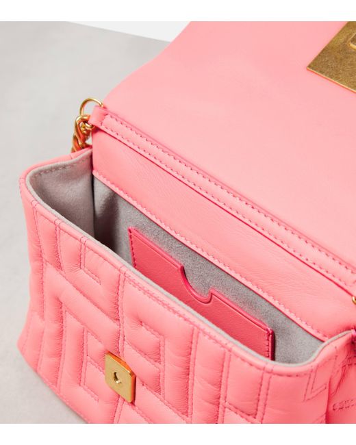 Balmain Pink 1945 Mini Monogram Quilted Leather Shoulder Bag