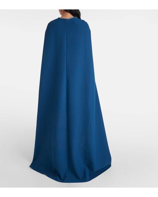 Safiyaa Blue Mattia Embellished Caped Crepe Gown