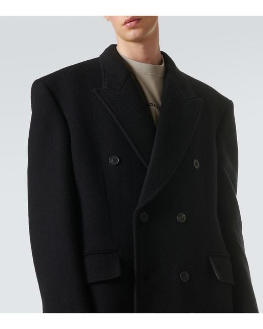 Balenciaga Zweireihiger Mantel Aus Kaschmir Und Wolle in Black für Herren
