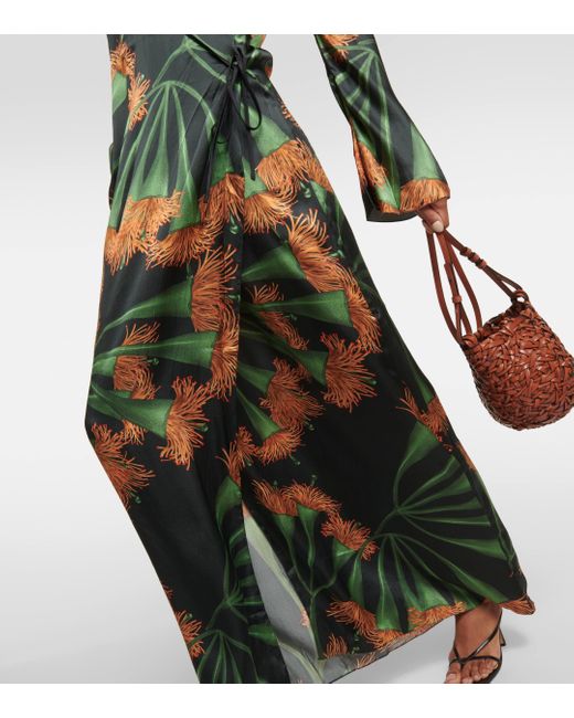 Johanna Ortiz Green Origenes Del Alma-print Silk-blend Wrap Dress