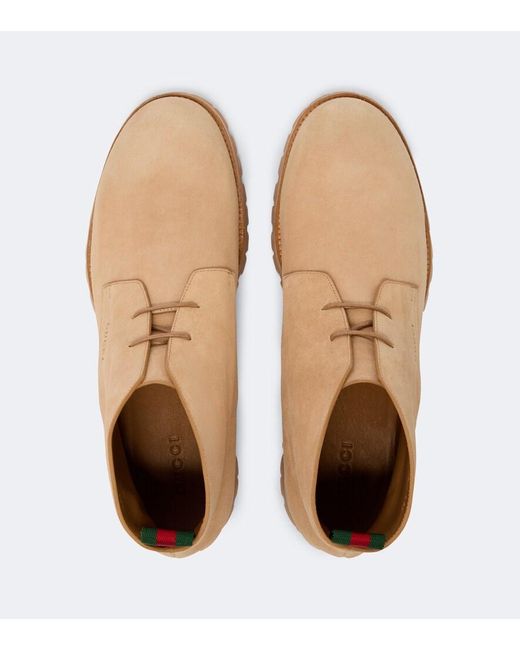 Gucci Natural Web Stripe Suede Desert Boots for men