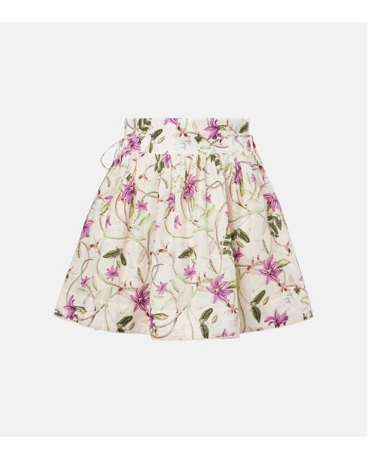 Agua Bendita Natural Floral Linen Miniskirt