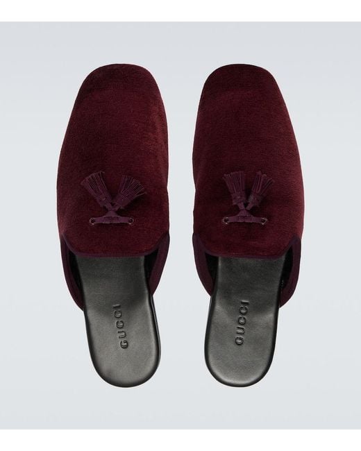 Gucci Red Tasseled Velvet Mules for men