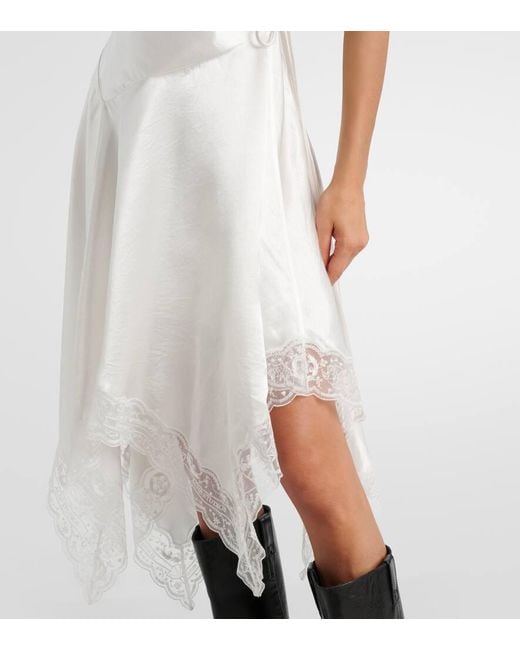 Acne White Midikleid Aus Satin Mit Spitze